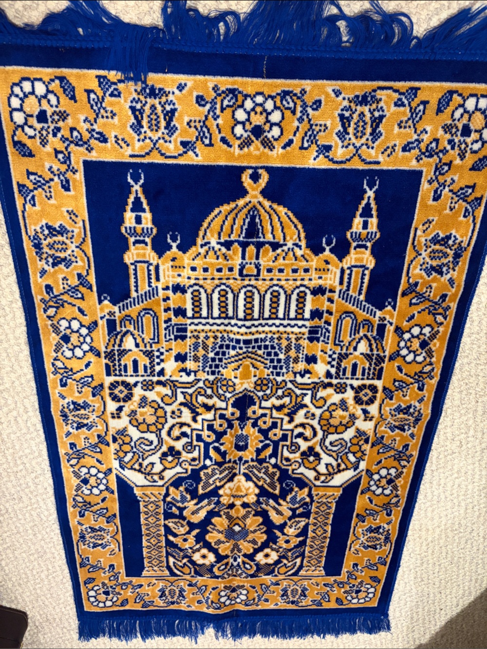 Blue and Gold Ornate Prayer Rug